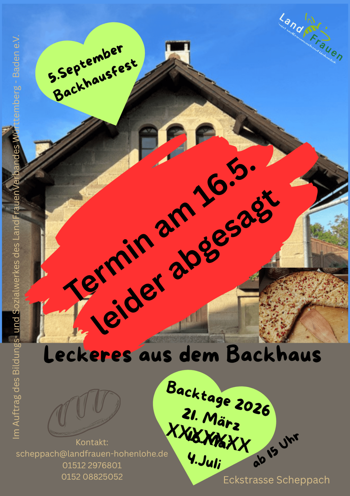 Absage Backtag 16.5.
